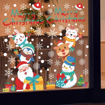 Merry Christmas Mirror Stickers Cartoon Santa Claus Elk White Snowflake Window Glass Decals Christma Home Decor New Year 2025