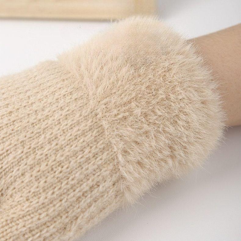 Knitted Gloves Autumn and Winter Double-layer Velvet Thickened Warm Women's Gloves Cold Resistant Touchscreen Gloves