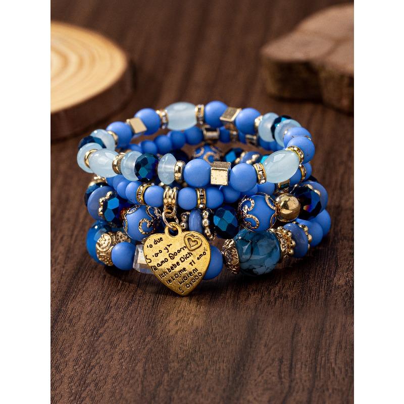 Multi-layer wooden bead beaded bracelet women's elastic rope bracelet
