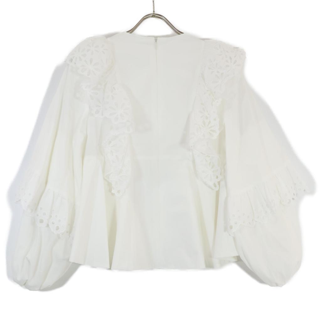 Shirocon SC2221-003SP-2 White Margaret Ruffle Balloon Sleeve Lace Back Zip Blouse Tops 36 whiteUsed