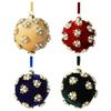 Set di 4 Palline di Natale con Finitura Vellutata, Perline, Fiocco di Neve, Decorazione da Appendere per Albero e Styling Festivo per Interni