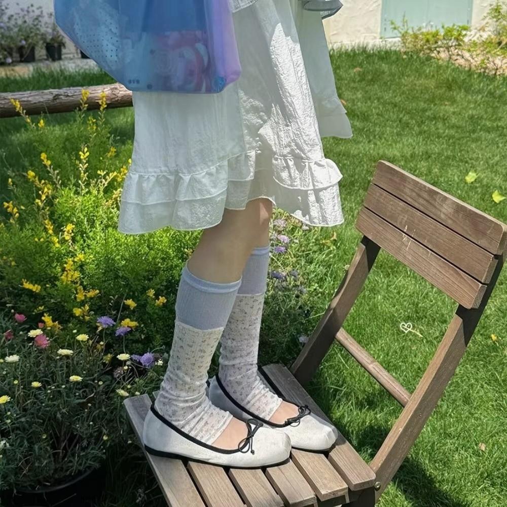 Thin Floral Leg Warmers Soft Breathable Mid Calf Socks New Footed Leg Warmers Women Daily Wear