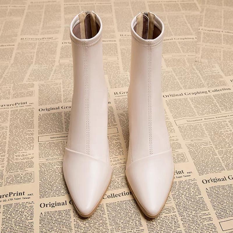Pointed Toe Women Ankle Boots High Heels Chunky Leather Shoes Woman 2025 Trend Winter Fashion Elegant Casual Mujer Snow Botas