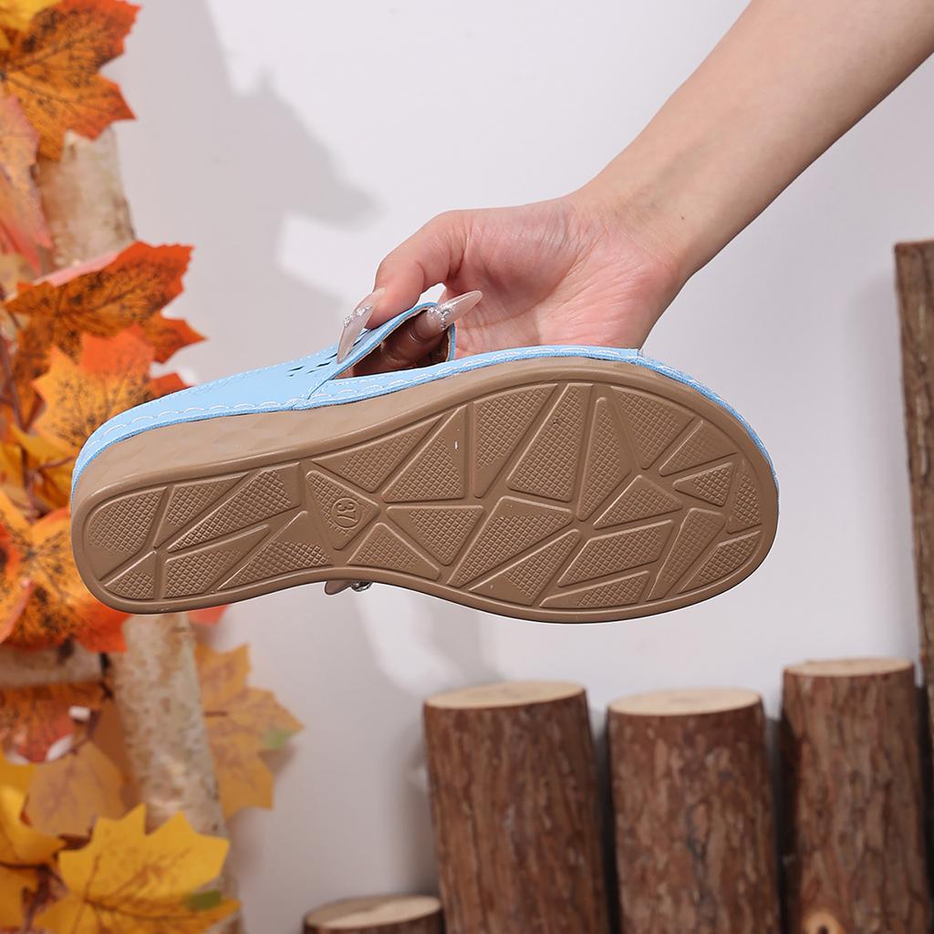 Chaussons d'été pour femmes Sandales compensées ajourées respirantes Sandale décontractée confortable unie Chaussures à enfiler en cuir pour dame Sandalias