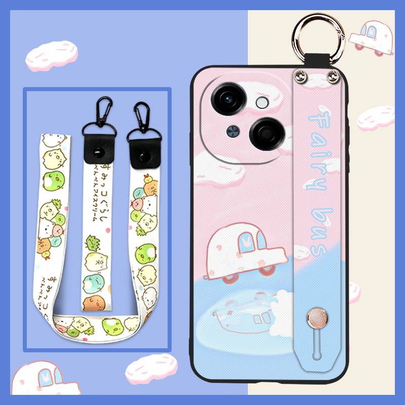 Waterproof Kickstand Phone Case For Tecno POP9 4G/Spark GO 1/KL4 Ring Silicone Wrist Strap Soft case Cute Phone Holder
