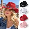Turquoise Felt Fedora Hat Wide Curved Brim Western Cowgirl Hat  for Party Travel Costume