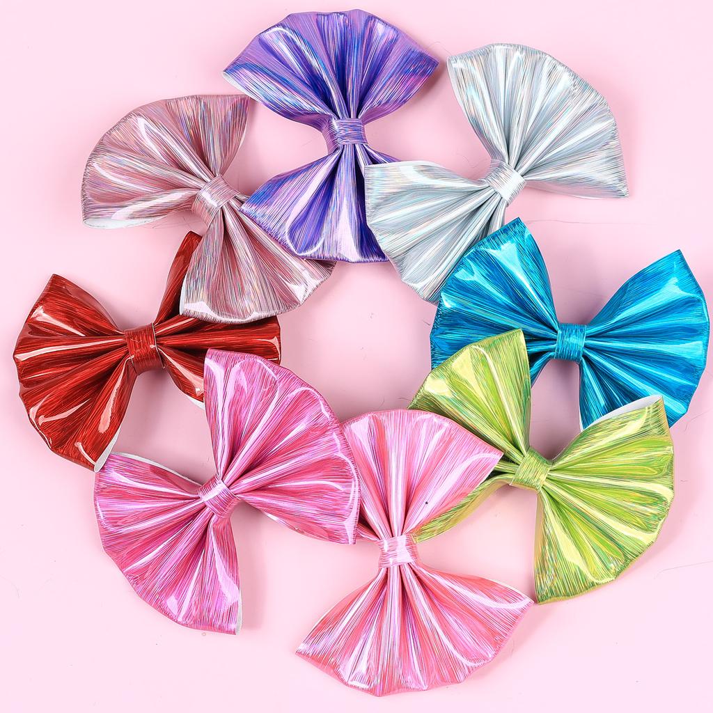 4,7 Zoll PU Gold Metallic Haarspange für Mädchen Haarschleifen Niedliche Kinder Haarspange Handgefertigter Kopfschmuck Kinder Haaraccessoires