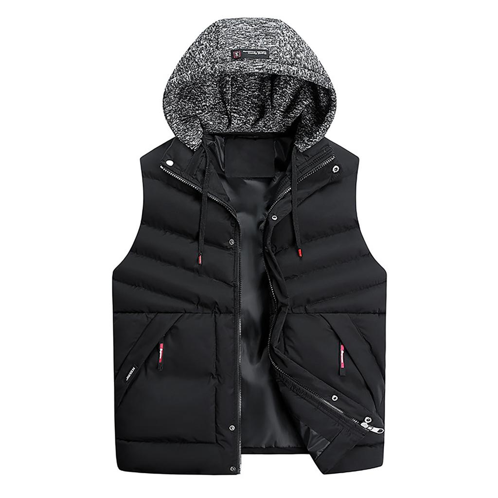 Männer Casual Winter Warm Zipper Ärmellose Weste Jacke Mantel Outwear Tops Kordelzug Kapuze Weste