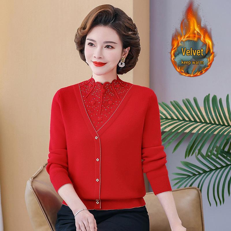 Cozy Velvet-Lined Sweater: Fashionable Base Layer for Middle-Aged & Elderly Women