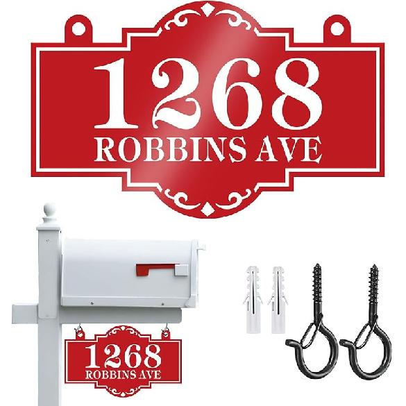Hanging Address Sign Plaque - Personalized House Number Sign Plaque,House Address Numbers for Outside Mailbox,Lamp Post,Light Post,Metal Reflective
