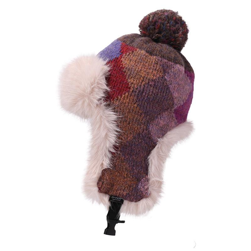 Dopamine Checkered Hat for Women New Winter Woolen Hat with Thick Headband Cold Proof Plush Ear Protecting Lei Feng Hat for Men