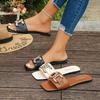 Large Size Metal Square Buckle Slippers Women's Summer New Flat Bottom Low Heel One Word Casual Cool Slippers Women