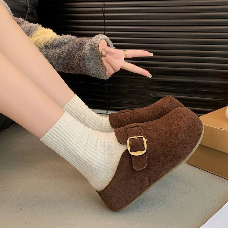 Autumn and winter new retro style Birkenstock bag head slippers thick bottom heightening velvet lazy bag head half slippers