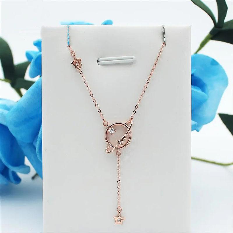 Rose Gold Plated Color Gold Niche Hollow Planet Necklace Simple Women'S Pure Purple Gold Variable Set Chain