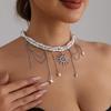 Trendige florale Anhänger-Halskette mit Stern- und Fransenakzent, leichte verstellbare Kette für stilvolle Damen-Looks
