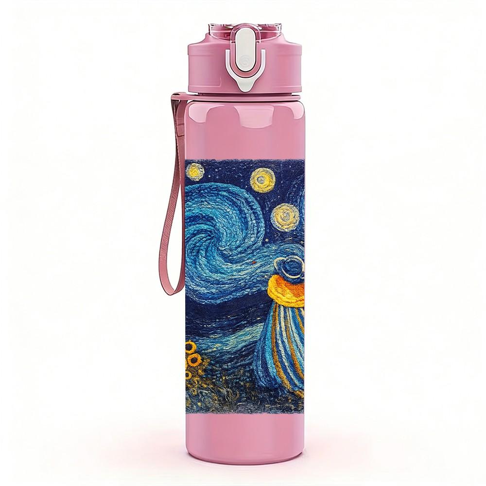 1PC Starry Night Van Gogh Famous Painting Print 750ml Color Plastic Sports Water Bottle Leakproof Flip Straw Lid Suitable for Sports Office Home Use