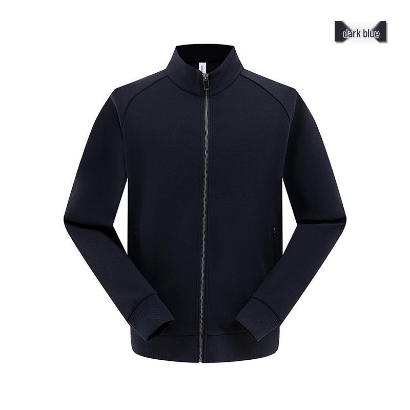 Men's Customizable Zippered Stand-Up Collar Hoodie with Double-Sided Jacquard Logo Print