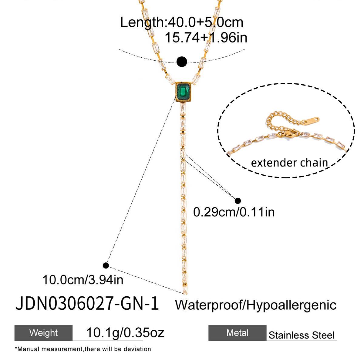 Stainless Steel Square Zircon Chain Necklace Women Classic Minimalist Luxury