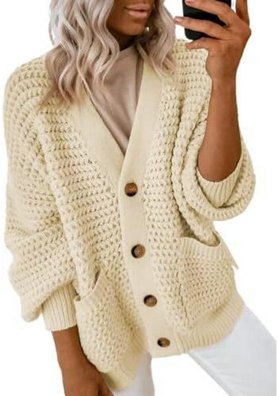Women's 2024 Casual Chunky Knit Open-Front Cardigan Sweater