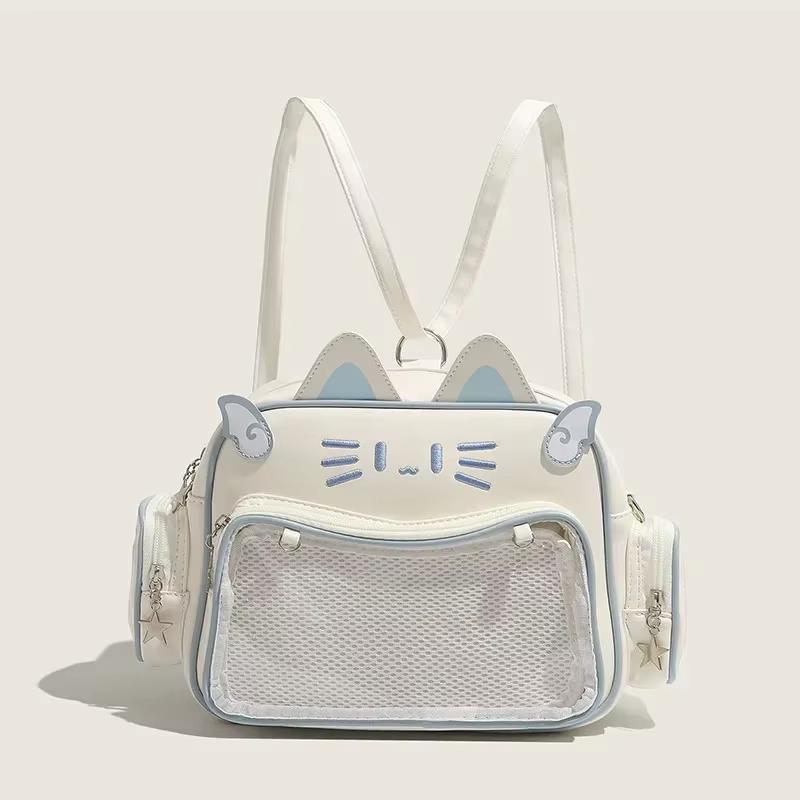 New Korean Kawaii Cat Ita Bag Cute PU Shoulder Bag Girls Transparent Pocket Harajuku Crossbody Bag Women's Fashion Backpacks