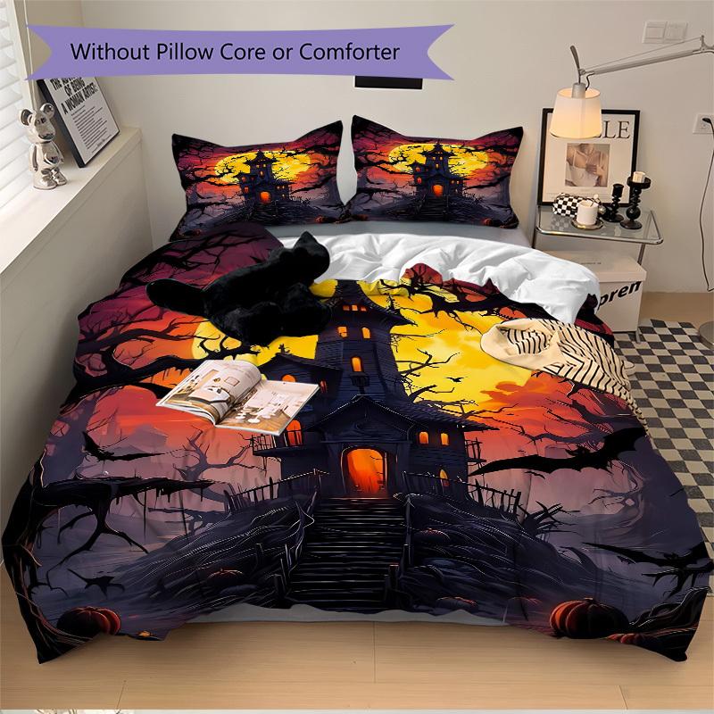 3pcs Halloween Decor Duvet Cover Set, Cover For Bedroom Guest Room (1 Duvet Cover + 2 Pillowcase, Without Quilt), yy250922235