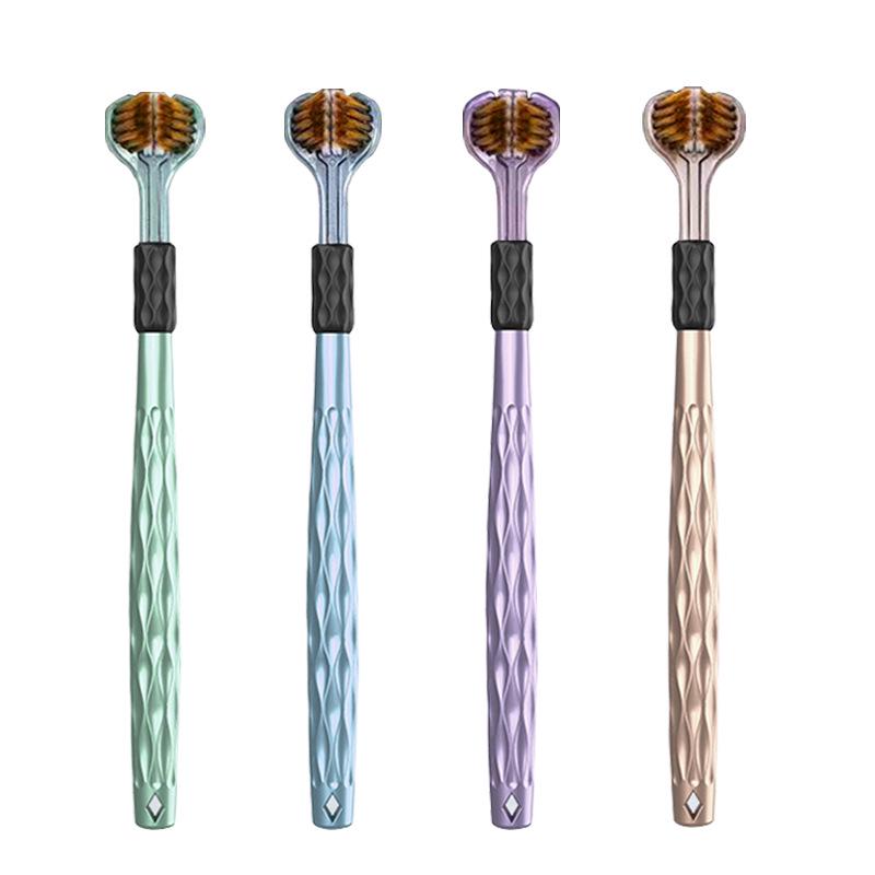 

360 Трехсторонняя мягкая зубная щетка для взрослых - высококачественный очиститель языка, семейная упаковка с тремя насадками