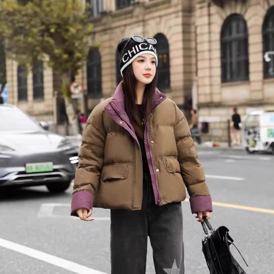 Fashion contrasting color down cotton clothes autumn and winter small man versatile 2024 new women's cotton-padded coat thickened warm