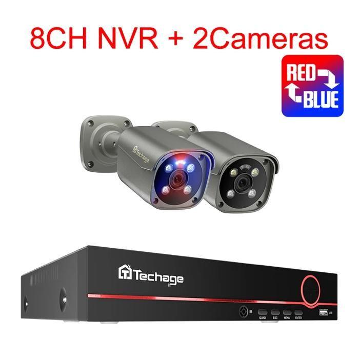 Système de Caméra de Sécurité 4K Techage, NVR 8 Canaux, Audio Bidirectionnel, NVR 8CH 2PCS Caméra, Aucun