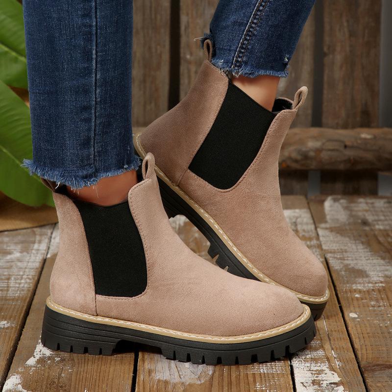 Autumn and winter new Martin boots large size thick-soled suede medium tube round head thick heel Martin boots