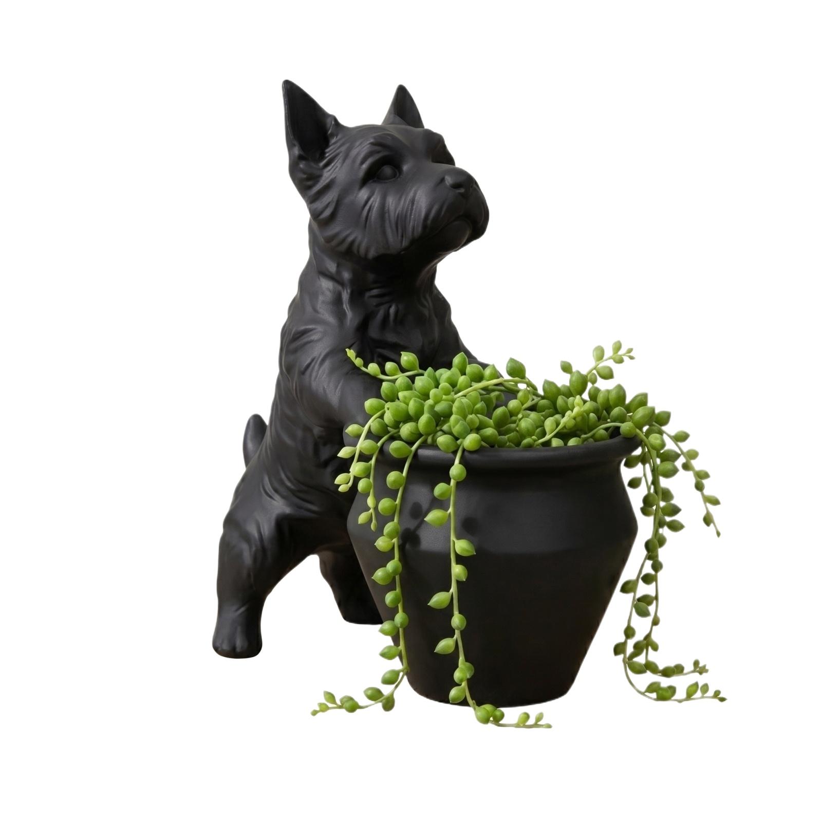 

18CM West Highland Terrier Dog Planter Decorative Resin Flower Pot Holder Indoor Outdoor Garden Accent with Detailed Figurine Design One Size чёрный