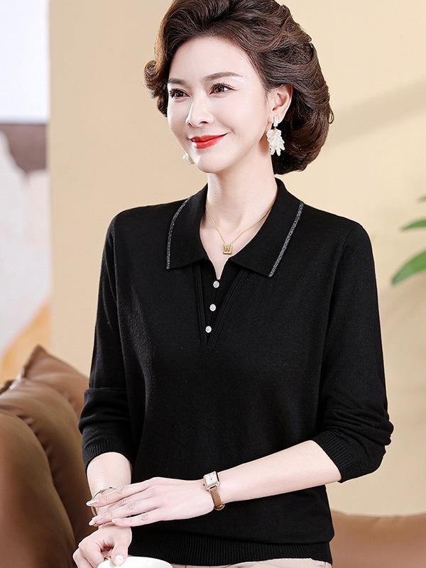 2026 Spring/Summer Women's Long-Sleeve Knit Top with Polo Collar for Elegant Commute
