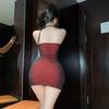 Sexy Lingerie Dark Style Spicy Girl See Through Mesh 3D Flower Hanging Neck Sexy Backless Slimming Bodycon Skirt Nightgown