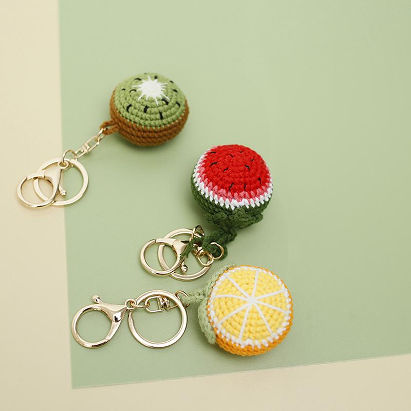 Creative Fruit Series Crochet Keychain Pendant Cute Mango Keyrings Hand Knit Keyrings Exquisite Backpack Decoration Gifts