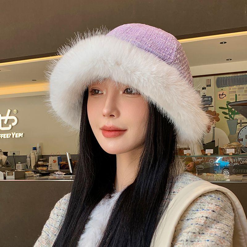 Plush Hat for Women In Winter Warm and Thickened Fisherman Hat with Plush Fashionable and Cold Resistant Ear Protection