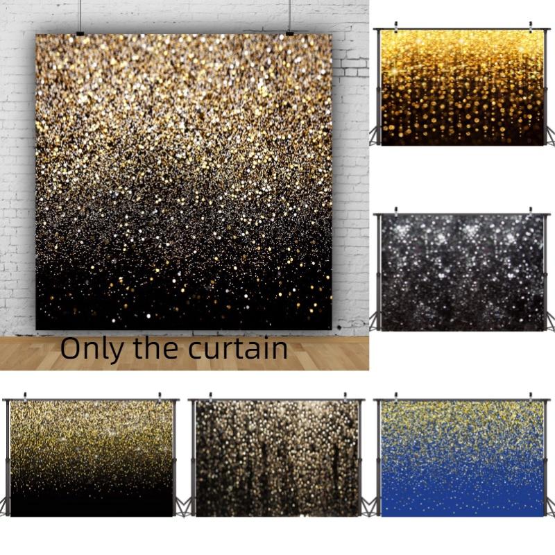 Vintage Abstract Party Photography Backdrop Cloth For Festive Decoration Black Gold Background With Glittering Highlights Characters)