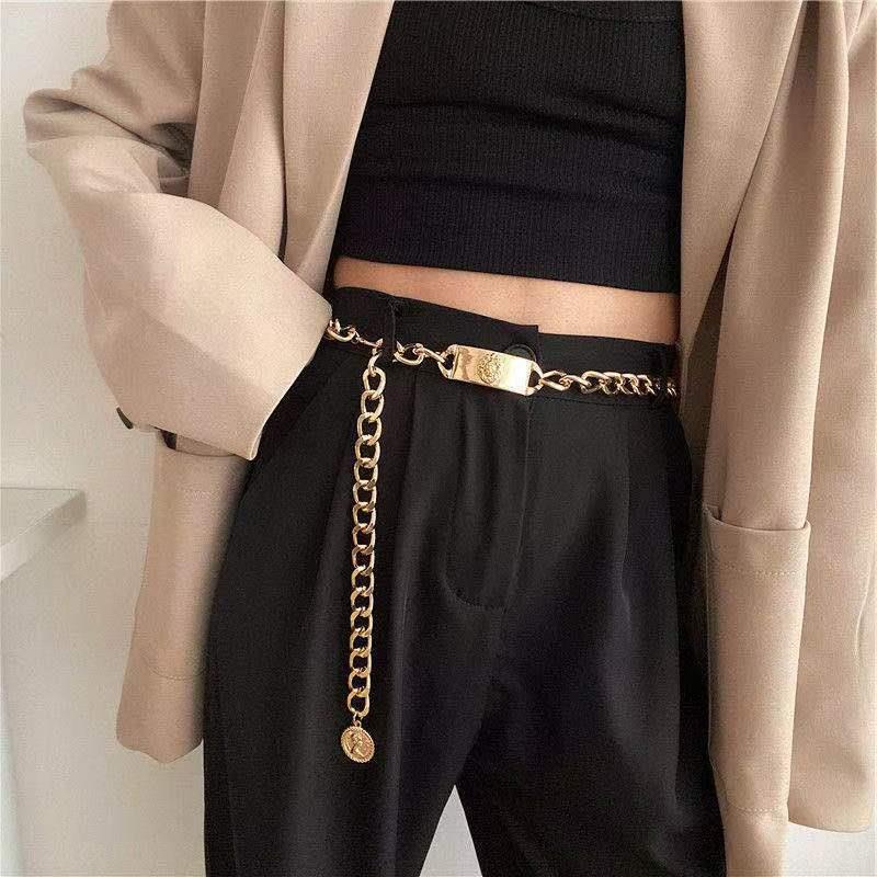 European and American Retro Geometric Tassel Beauty Portrait Body Chain Female Personality Punk Metal Pendant Waist Chain