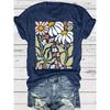 Women's Casual and Fashionable T-shirt with Plant and Flower Patterns Round Neck and Short Sleeves