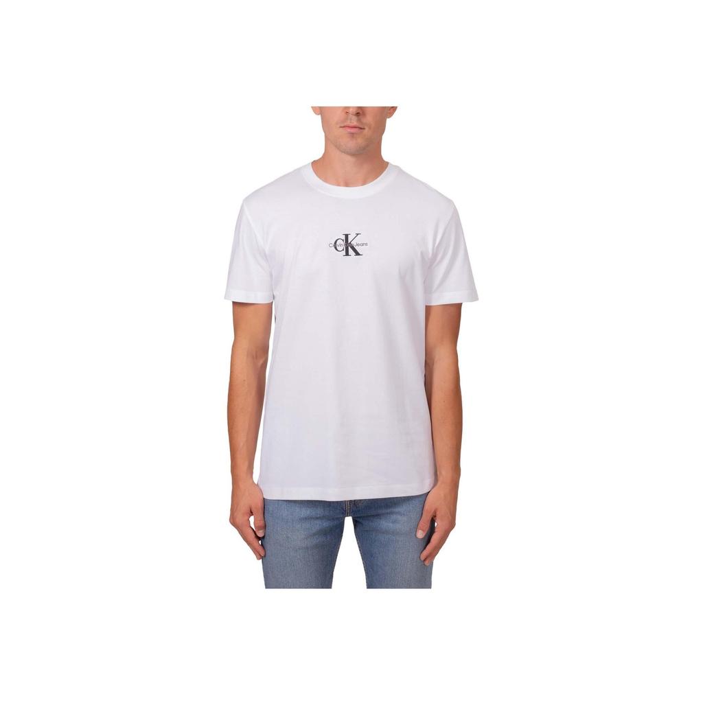 Calvin Klein Solid Color Logo Embroidered Crew Neck Pullover Short Sleeve T-Shirt Men Tops White J30J325649-YAF