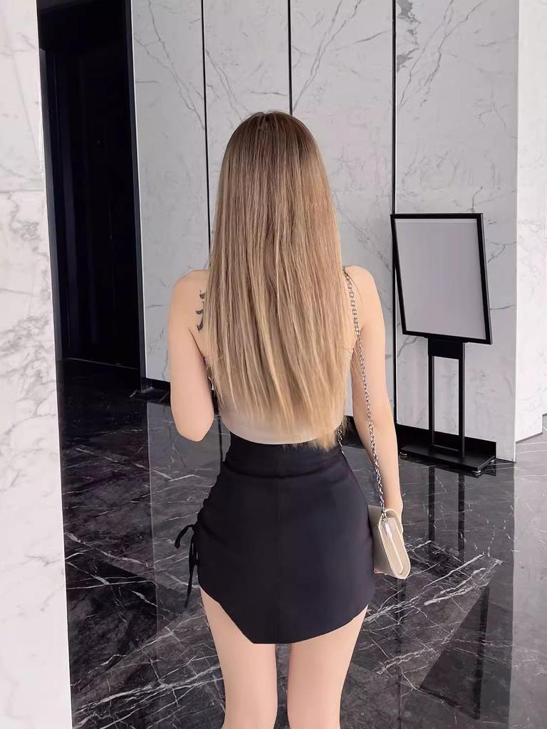 Women's Black Irregular Midi Skirt: High Waist A-Line, Summer Bodycon