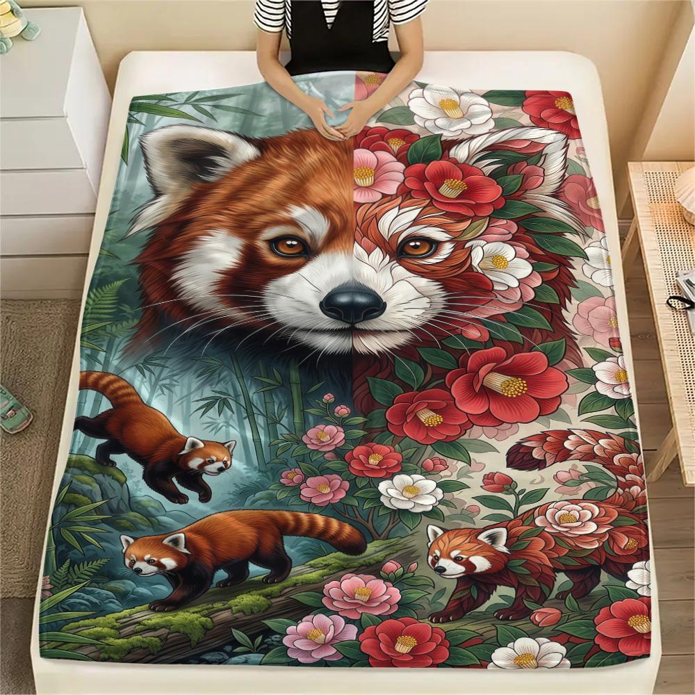 1PC Cute little panda Print FlAannel Blanket, High quality Comfortable for All Seasons, Home Decor, Warmth and Comfort