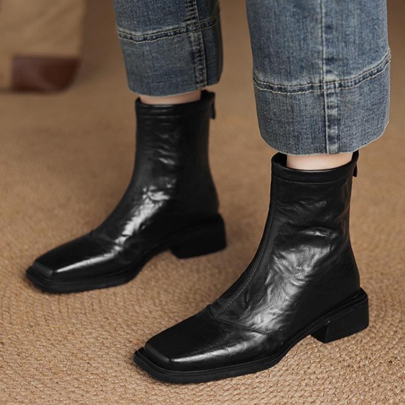 Fashion Heeled Women Square Toe Ankle Boots Designer Classical Shoes 2025 Winter New Fashion Short Boots Chunky Dress Zapatillas Mujer