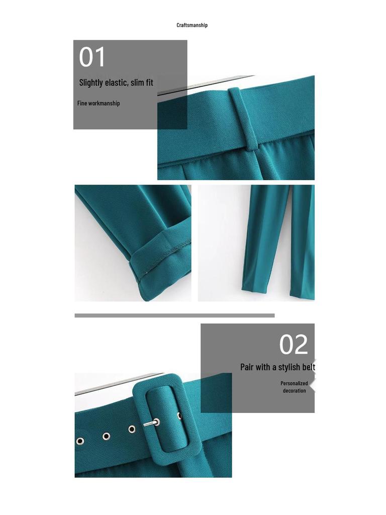 European & American Slim-Fit Straight-Leg Nine-Point Pants with Elastic Waistband