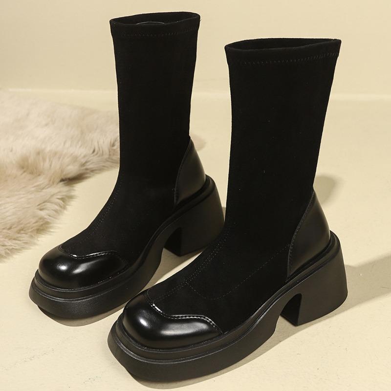 

Мода 2024 Высокое качество Женская обувь До середины икры Женские ботинки Модные Круглый носок Современные ботинки Женские Зимние Плюс Бархатные Туфли для женщин 40