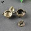 Antique Copper Tripod Incense Burner with Dragon Head Cover Brass Caldron Censer Chinese Pattern Incense Holder Home Desk Decor