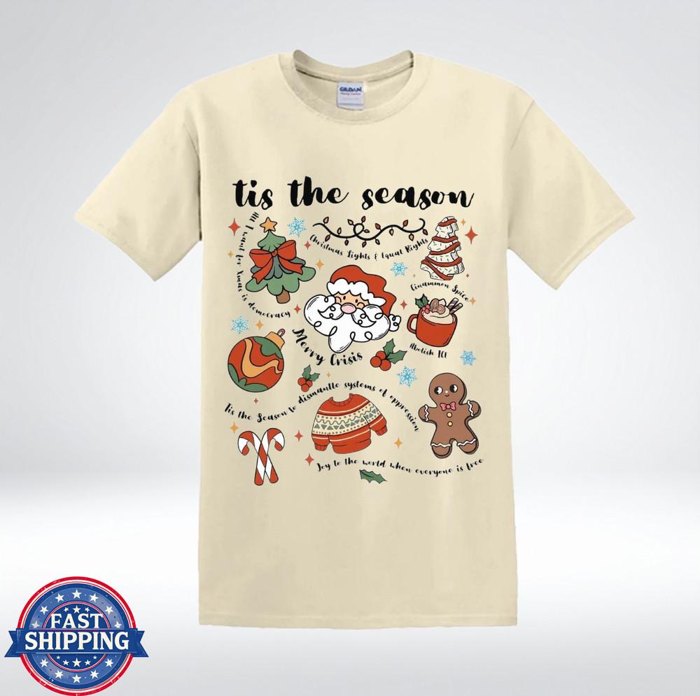 Tis The Season Christmas Doodle Icons Cute Holiday Graphic T-Shirt 2XL