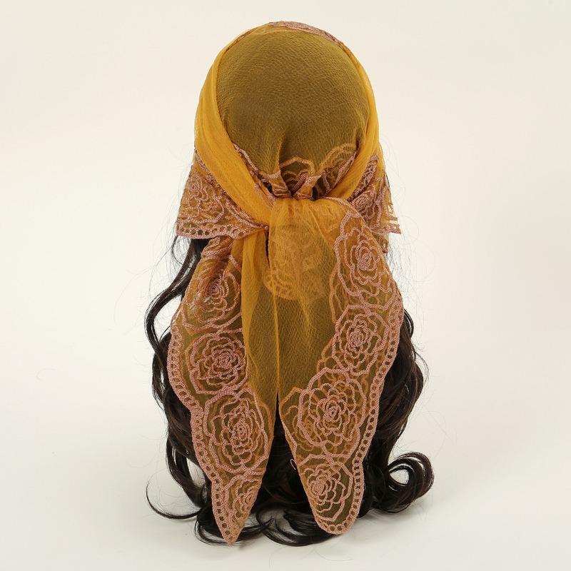 * CM Popular Embroidered Square Scarf Decorative Silk Scarf Fashionable Versatile Rose Bag Headscarf
