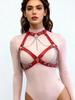 Gothic Body Harness Chain Bra, Pu Leather Adjustable Cage Bra Top With Shoulder Chains For Women