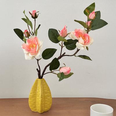 Yousheng Artificial White Camellia Silk Flowers, with Trees Branches, Retro Nordic Style Realistic Look for Home Wedding