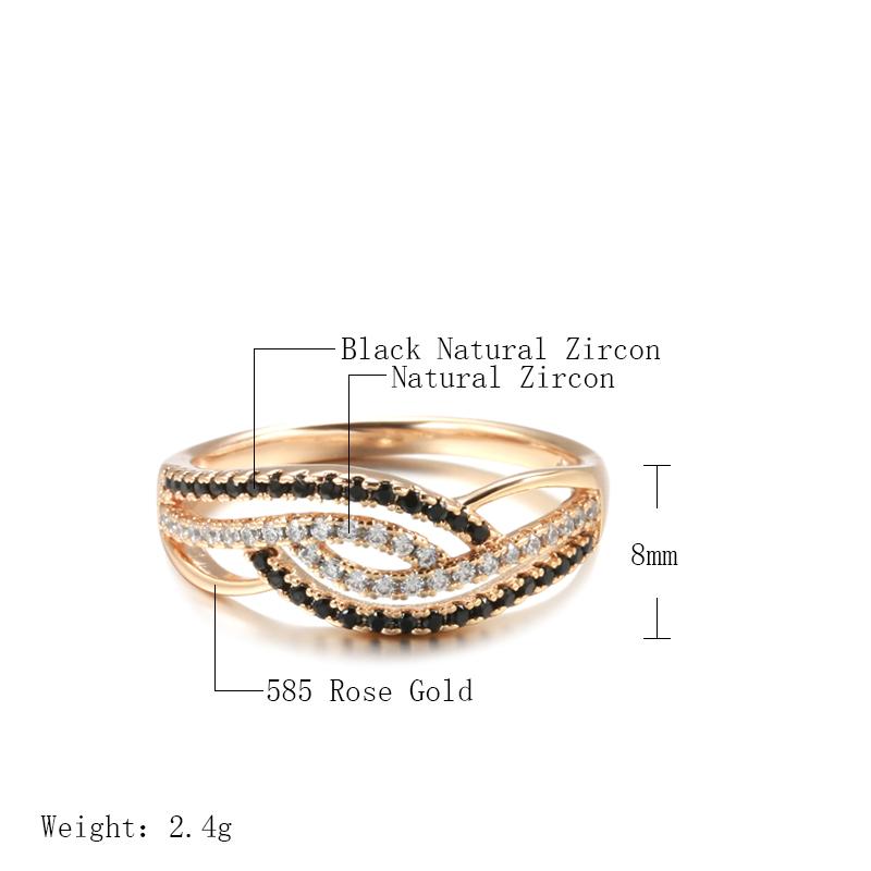 Trendy Full Black With White Natural Zircon Rings For Women Fine  Rose Gold Color Geometric Daily Accessories Jewelry