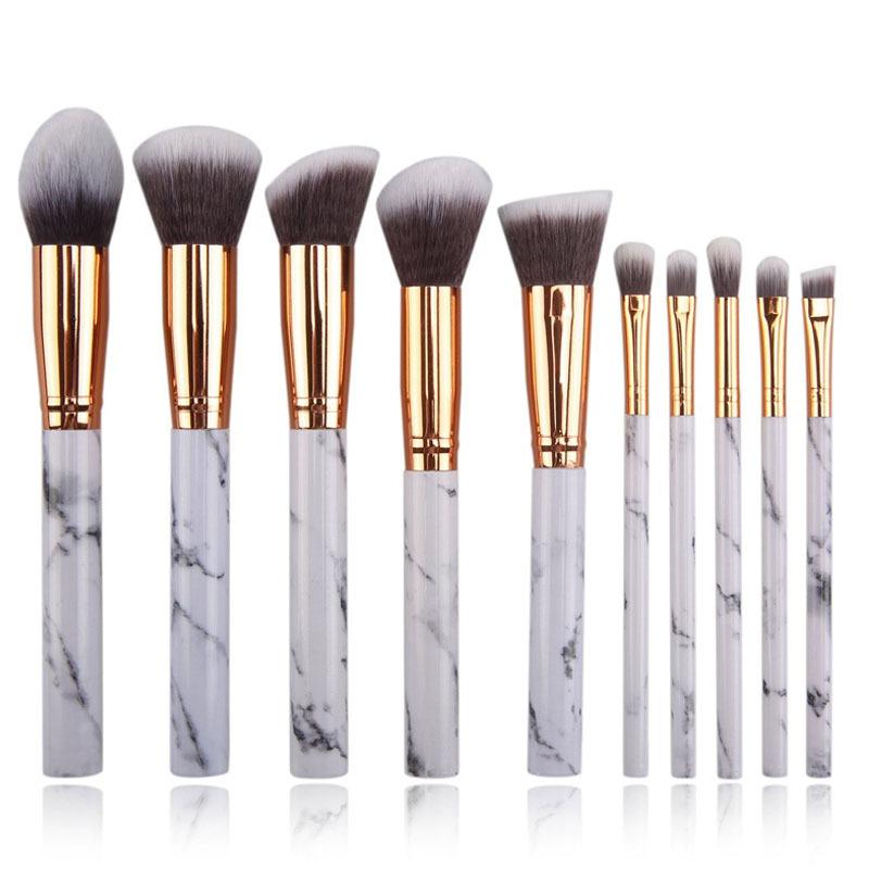 New 10 Makeup Brush Set Full Marble Beauty Tool Set Brush Blush Eyeshadow Brush